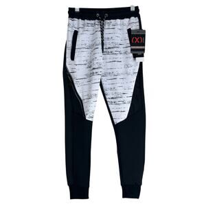 NWT 2xist Joggers Boys S Black White Pockets Drawstring Athletic